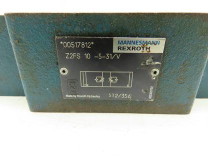 Rexroth Z2FS 10-5-31/V Hydraulic Throttle/Check Sandwich Valve Z2FS 10  LOT OF 2