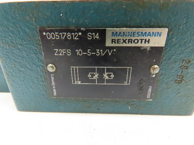 Rexroth Z2FS 10-5-31/V Hydraulic Throttle/Check Sandwich Valve Z2FS 10