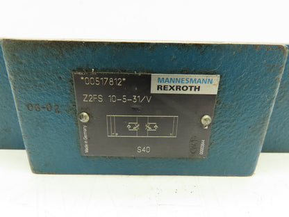 Rexroth Z2FS 10-5-31/V Hydraulic Throttle/Check Sandwich Valve Z2FS 10
