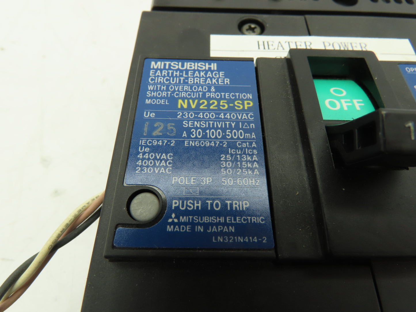 Mitsubishi NV225-SP Circuit Breaker 3-Pole 125A Earth-Leakage Indicator