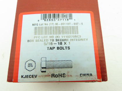 5/16-18 x 1" Hex Tap Bolt Full Thread Zinc Plated Steel Hex Cap Screw LOT OF 500