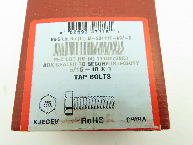 5/16-18 x 1" Hex Tap Bolt Full Thread Zinc Plated Steel Hex Cap Screw LOT OF 500