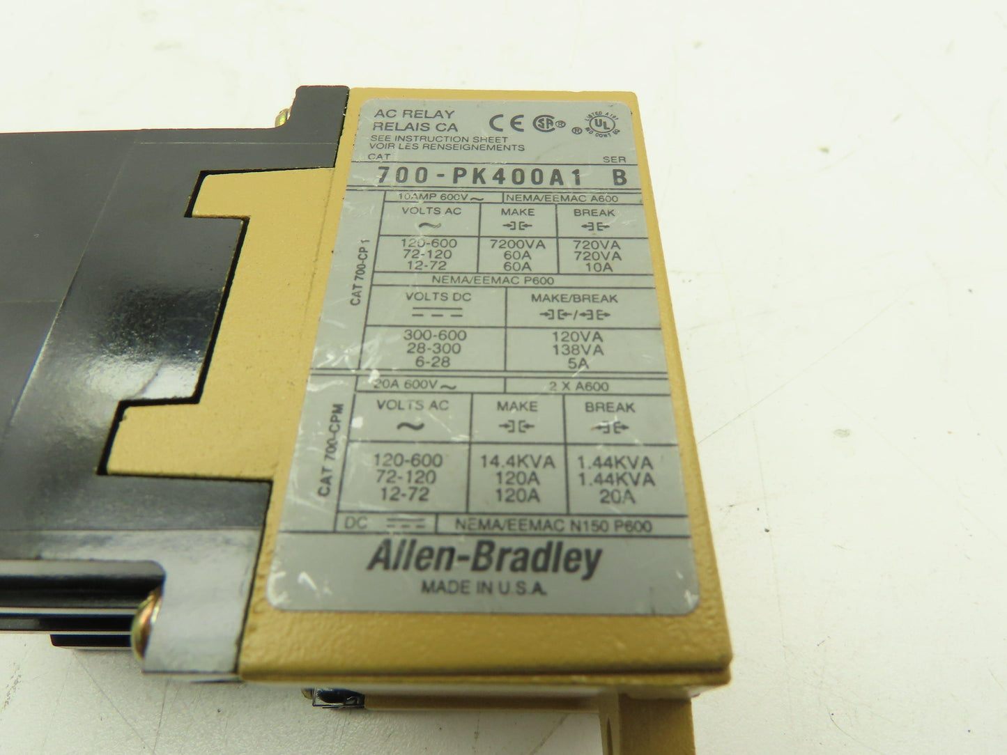 Allen Bradley 700-PK400A1, Series B, AC Relay, 115/120Vac Coil LOT OF 3