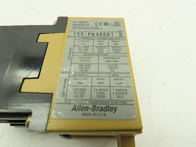 Allen Bradley 700-PK400A1, Series B, AC Relay, 115/120Vac Coil LOT OF 3