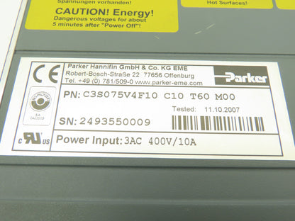 Parker C3S075V4F10 Compax3 Single-Axis Servo Drive/Controller 400V 10A