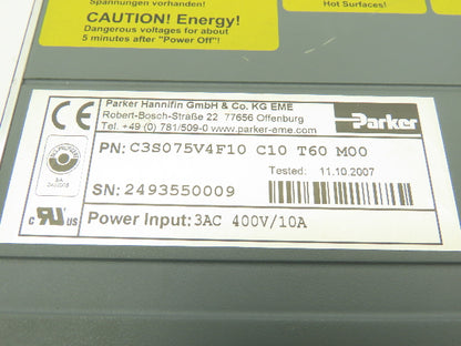 Parker C3S075V4F10 Compax3 Single-Axis Servo Drive/Controller 400V 10A