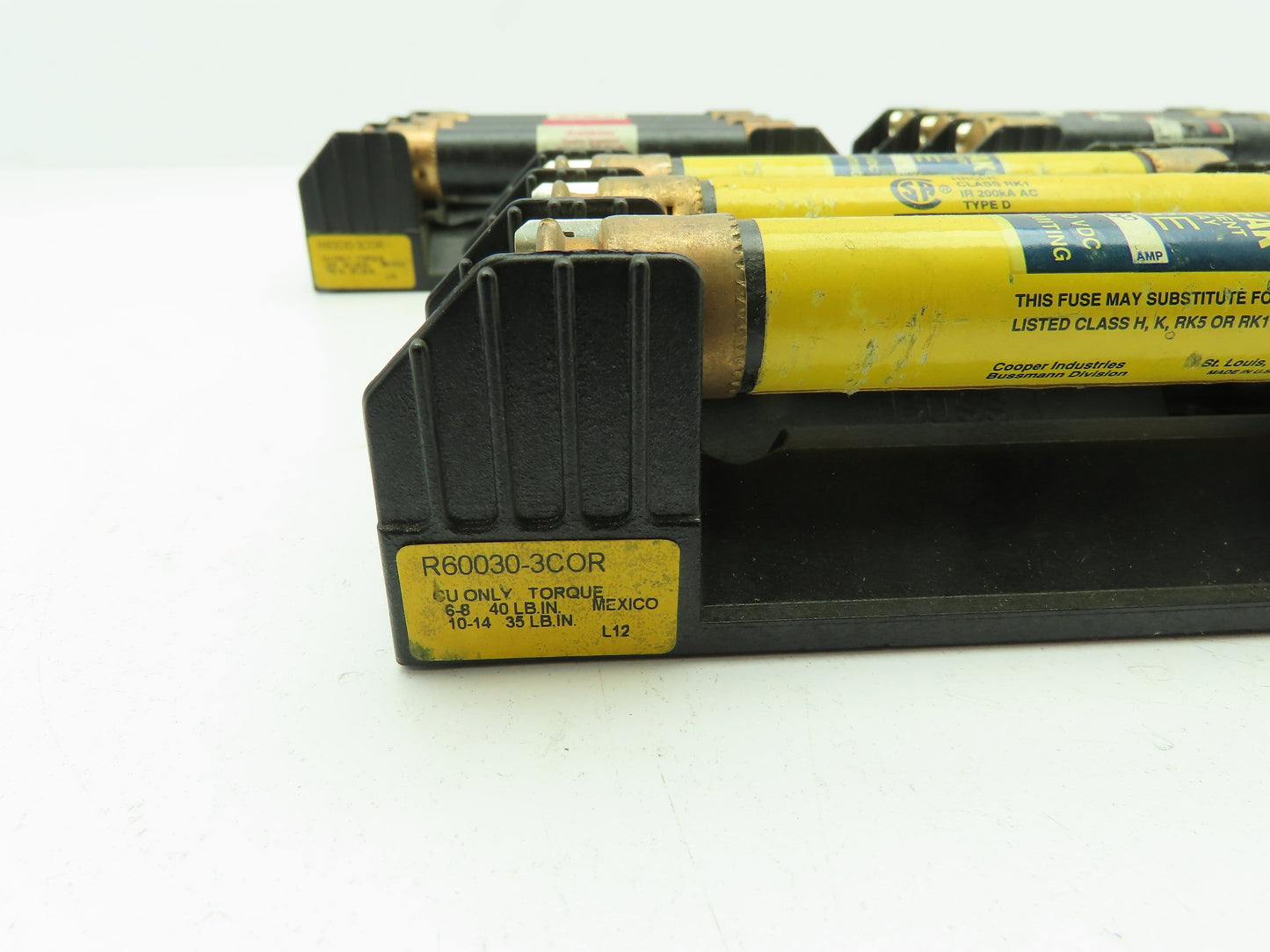 R60030-3COR Buss Fuse Block Holder 3-Pole 30A 600V Class R w/Fuses LOT OF 3