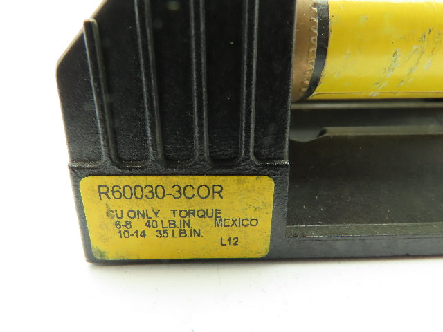 R60030-3COR Buss Fuse Block Holder 3-Pole 30A 600V Class R w/Fuses LOT OF 3
