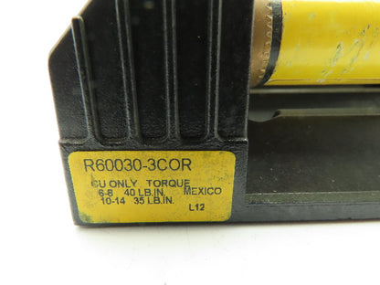 R60030-3COR Buss Fuse Block Holder 3-Pole 30A 600V Class R w/Fuses LOT OF 3