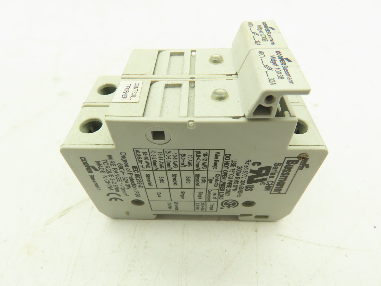 Cooper Bussmann CHM 10X38 Midget Fuse Holder IEC 2-Pole 30A/32A w/Fuses LOT OF 3