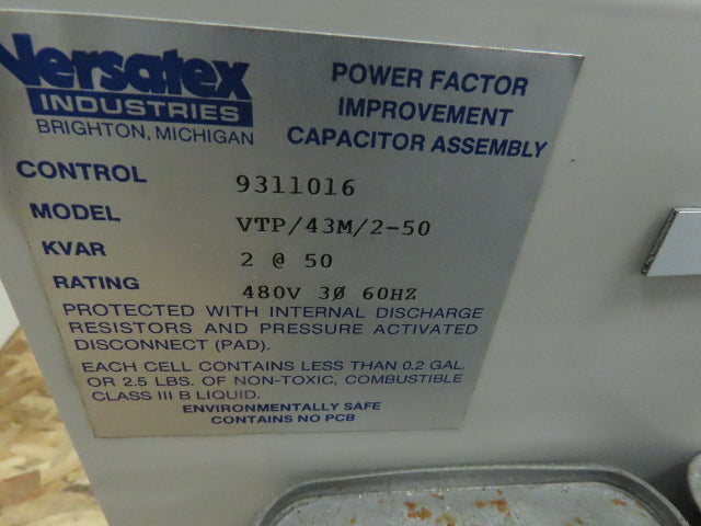 Versatex VTP/43M/2-50 Power Factor Capacitor Bank Versa Tray Pak 2 KVAR 480V 3Ph