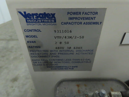 Versatex VTP/43M/2-50 Power Factor Capacitor Bank Versa Tray Pak 2 KVAR 480V 3Ph