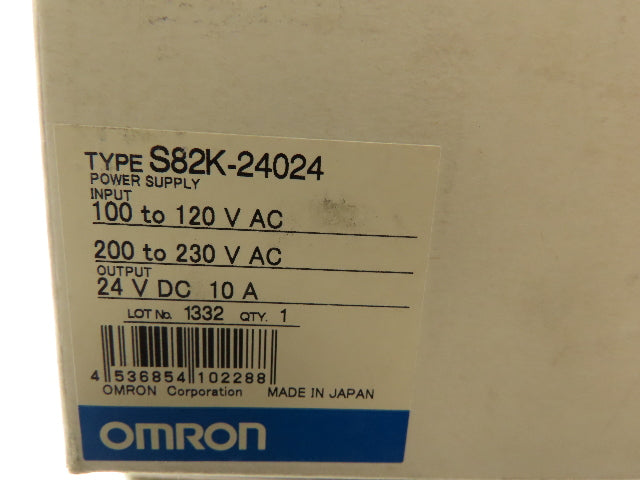 Omron S82K-24024 DIN-Rail Power Supply 10A 24VDC Output 240W Max 100-240VAC S82K