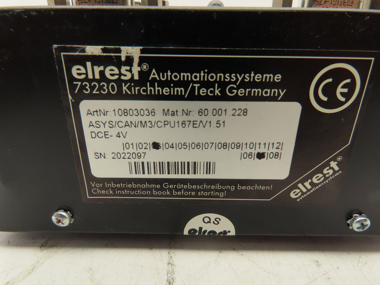 Elrest ASYS/CAN/M3/CPU167E/V1.51 DCE-4V Linear Servo Motor Drive 10803036