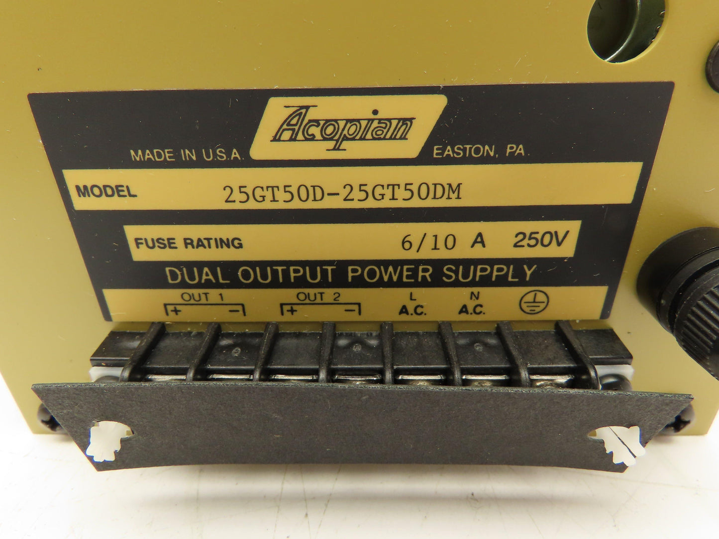 Acopian 25GT50D-25GT50DM Power Supply Dual Output 6/10A 250V 25GT50D