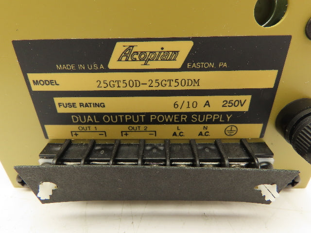 Acopian 25GT50D-25GT50DM Power Supply Dual Output 6/10A 250V 25GT50D