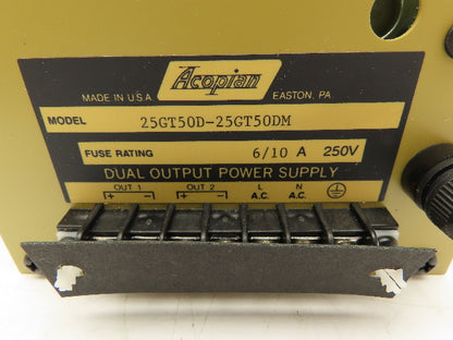 Acopian 25GT50D-25GT50DM Power Supply Dual Output 6/10A 250V 25GT50D
