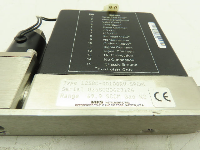 MKS 1258C-00100RV-SPCAL Mass Flow Controller Meter Gas N2 69.9 SCCM