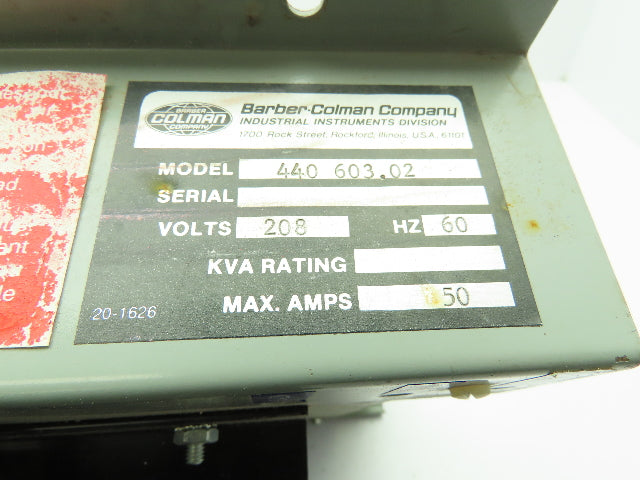 Barber Colman 440 SCR Power Controller Unit 208V 50 Amp w/Heatsink 440 603.02