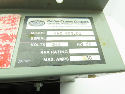 Barber Colman 440 SCR Power Controller Unit 208V 50 Amp w/Heatsink 440 603.02