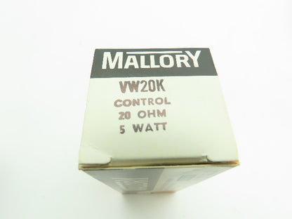 Mallory VW20K Potentiometer 20K Ohm 5 Watt Single Turn 1/4" Shaft  LOT OF 5