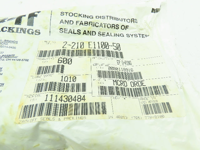 Zatkoff 2-210 E1100-50 EP O-Ring Black Rubber 3/4" ID x 1" OD x 1/8"  LOT OF 600