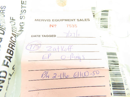 Zatkoff 2-116 E1100-50 EP O-Ring Black 3/4" ID x 15/16" OD x 3/32"  LOT OF 775