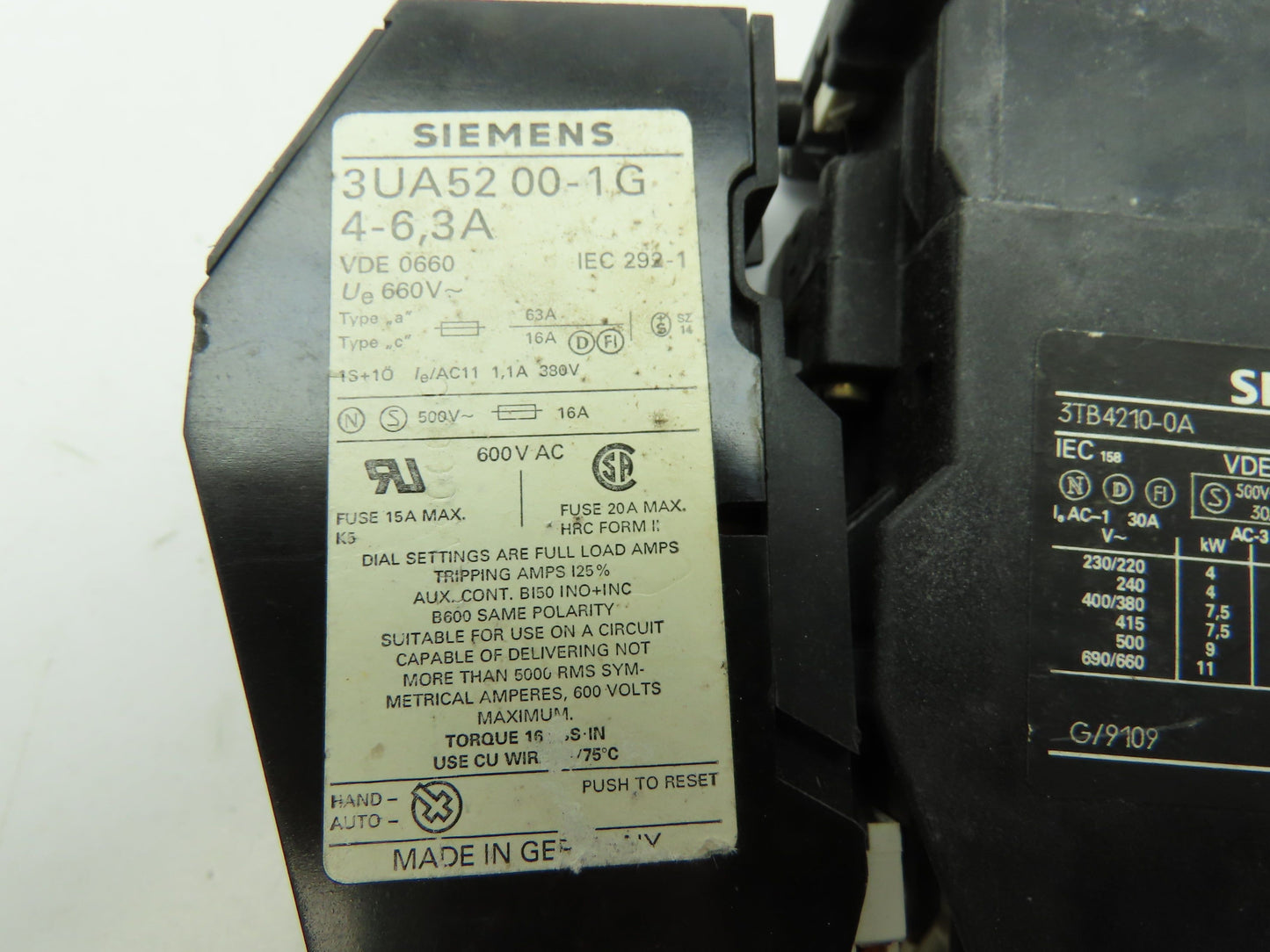 Siemens 3TB4210-0A Contactor 3-Pole 120V Coil 30A Sz 0 w/Overload  LOT OF 2