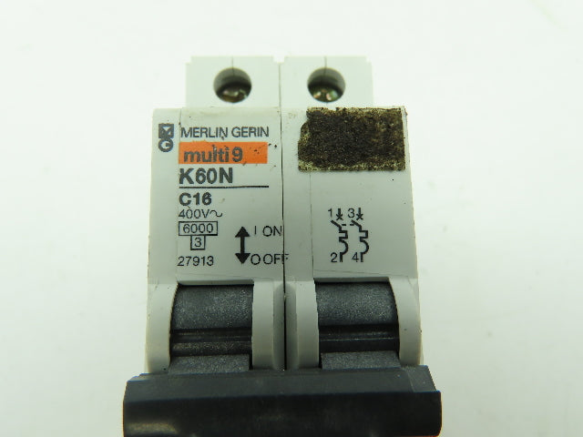 Merlin Gerin K60N C16 Multi 9 Circuit Breaker 2-Pole 16 Amp 400V 27913  LOT OF 3