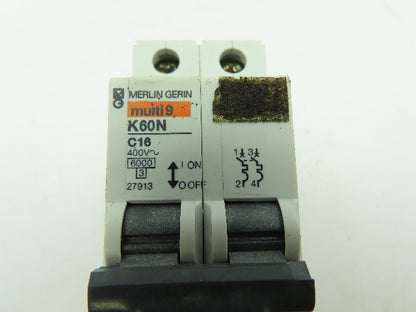 Merlin Gerin K60N C16 Multi 9 Circuit Breaker 2-Pole 16 Amp 400V 27913  LOT OF 3