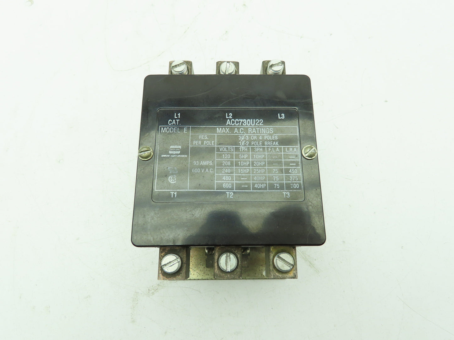 Arrow Hart ACC730U22 Contactor 3-Pole 93A 115V Coil Model E