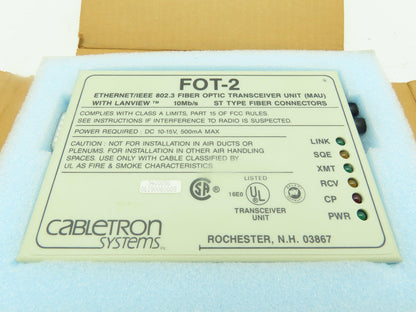 Cabletron FOT-2 Fiber Optic Transceiver Unit MAU Ethernet IEEE 802.3  10Mb/s