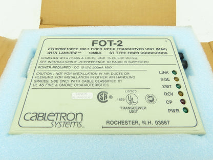 Cabletron FOT-2 Fiber Optic Transceiver Unit MAU Ethernet IEEE 802.3  10Mb/s