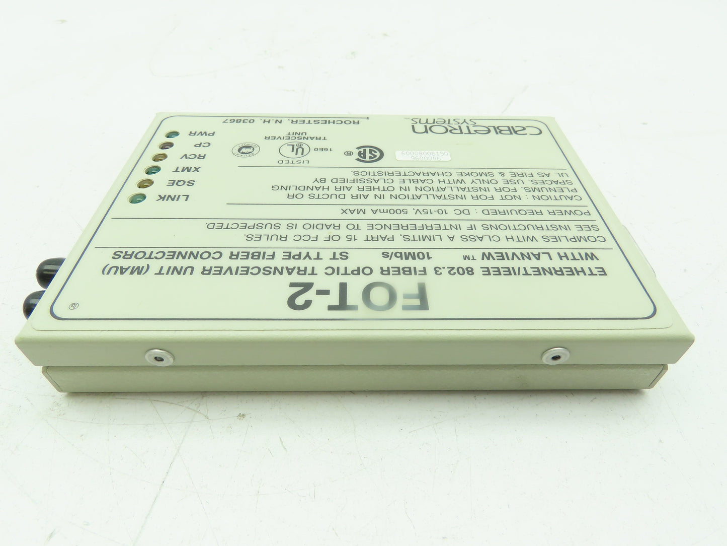Cabletron FOT-2 Fiber Optic Transceiver Unit MAU Ethernet IEEE 802.3  10Mb/s
