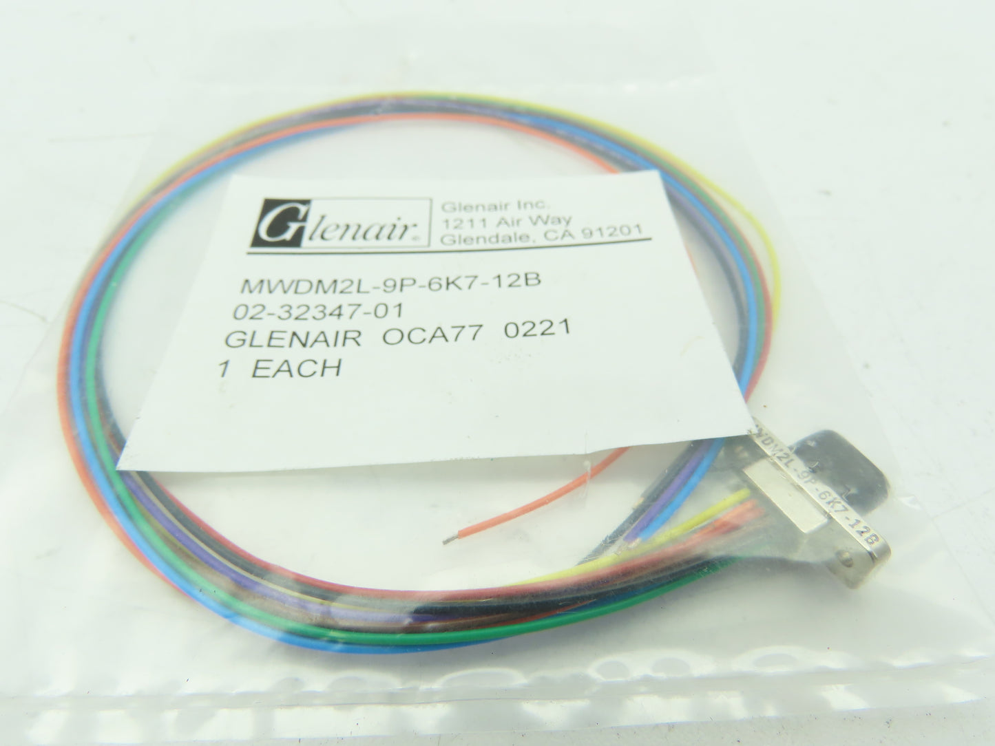 Glenair MWDM2L-9P-6K7-12B Cable Assembly D-Sub Connector 9-Pin 26AWG