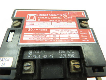 Square D 8903 SMG10 Lighting Contactor 2-Pole 30 Amp 120V Coil Ser A Open