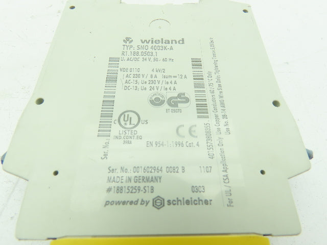 Wieland SNO 4003K-A Safety Relay E-Stop Gate Switch 24V AC/DC  LOT OF 2