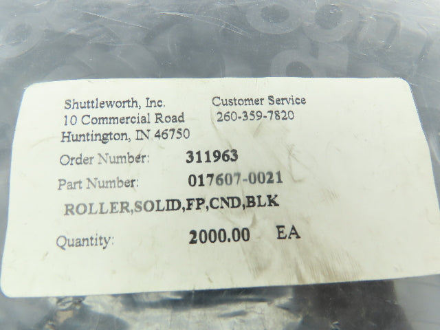 Shuttleworth Solid Black Plastic Conveyor Roller 17mm x 9mm x 8mm ID LOT OF 2000