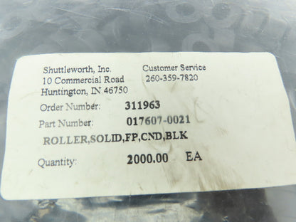 Shuttleworth Solid Black Plastic Conveyor Roller 17mm x 9mm x 8mm ID LOT OF 2000