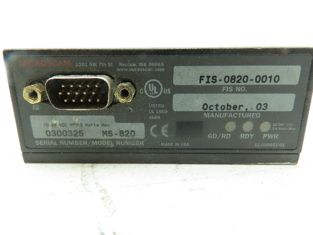 Microscan 820 Fixed Barcode Scanner Raster Medium FIS-0820-0010