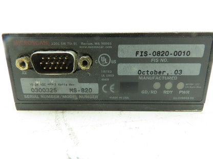 Microscan 820 Fixed Barcode Scanner Raster Medium FIS-0820-0010