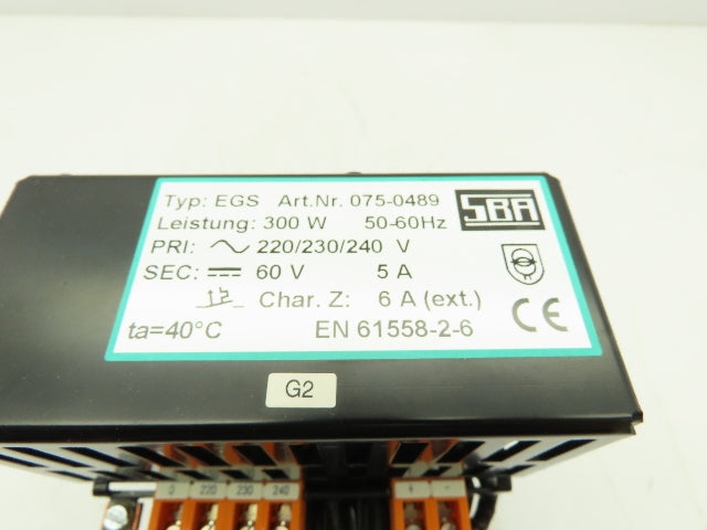 SBA 075-0489 Transformer/Capacitor 300W 220/230/240V Pri 60V Sec 5/6A Type EGS