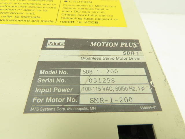 MTS SDR-1-200 Motion Plus Brushless Servo Motor Driver Drive 100-115V 1-Phase
