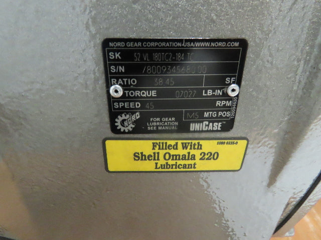 SK52 VL 180TC2-184 TC Nord Helical Inline GearBox GearMotor 575V 5Hp 38.45 Ratio