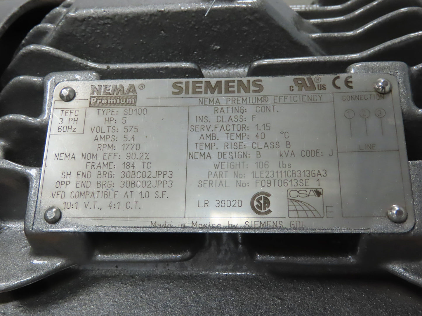 SK52 VL 180TC2-184 TC Nord Helical Inline GearBox GearMotor 575V 5Hp 38.45 Ratio