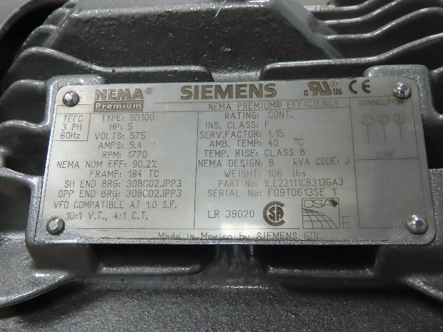 SK52 VL 180TC2-184 TC Nord Helical Inline GearBox GearMotor 575V 5Hp 38.45 Ratio