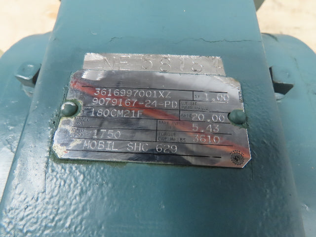 Dodge 180CM21F Right Angle Speed Reducer Worm Gear Box 20:1 Ratio 1750 RPM 1.5"