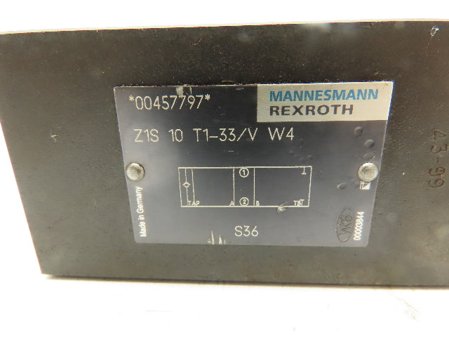 Rexroth Z1S-10-T1-33/V W4 Hydraulic Check Valve Sandwich Block
