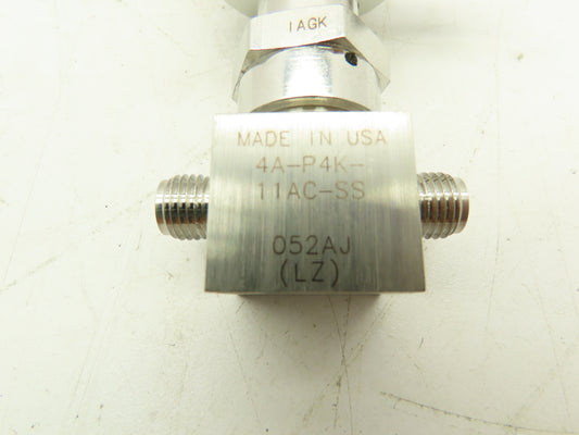 Parker 4A-P4K-11AC-SS Stainless Pneumatic Bellows Shut-Off Valve NC 1/4" Ports