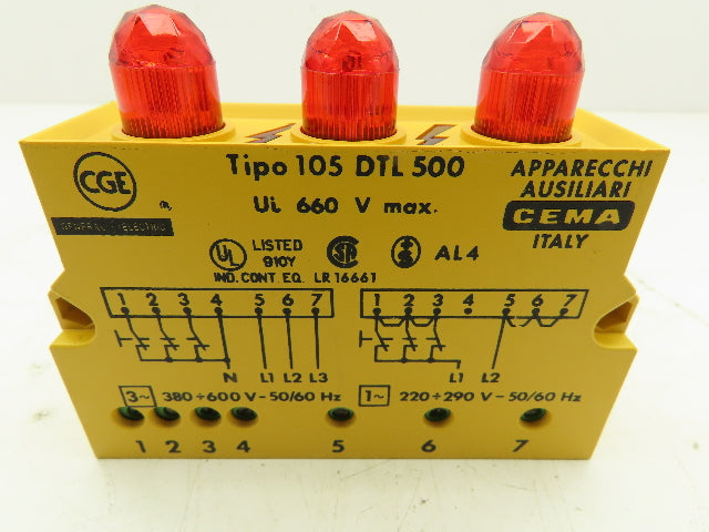 Tipo 105DTL500 RED Flashing Signaling Power Supply Alarm Module 3-Phase 660V
